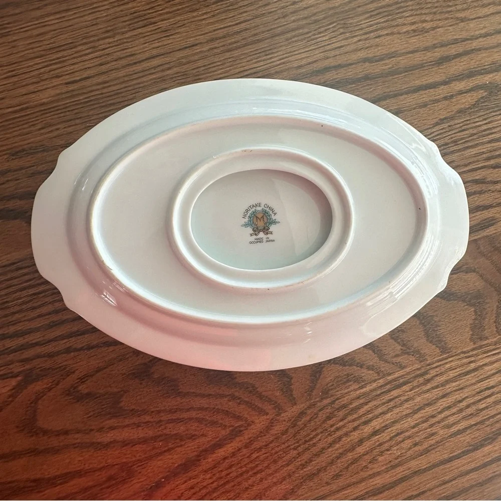 Noritake China Cardinal Rose Gravy Sauce Boat w Attached Tray Occupied Japan